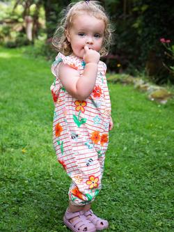 Frugi Baby Lula Organc Cotton Floral Playsuit, Paint A Floral - view 2, Paint A Floral