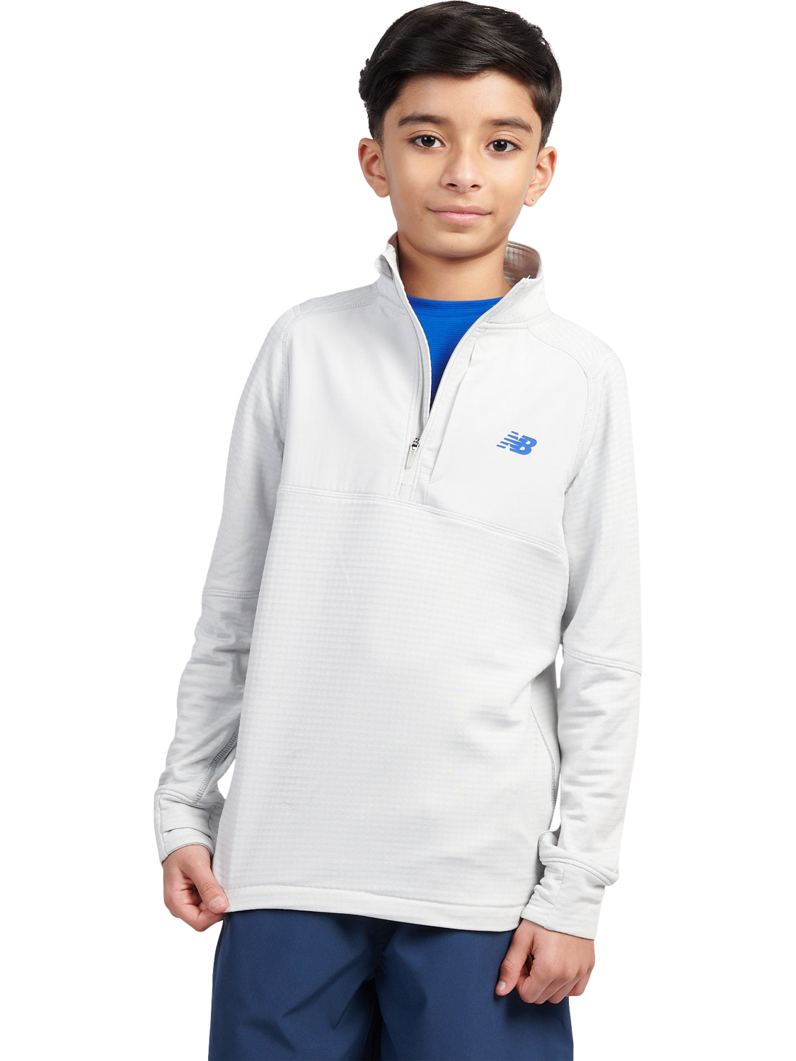 Product image 1 of 10, which shows New Balance Kids' Heat Grid Quarter Zip Sweatshirt, Grey Matter, 7-8 years