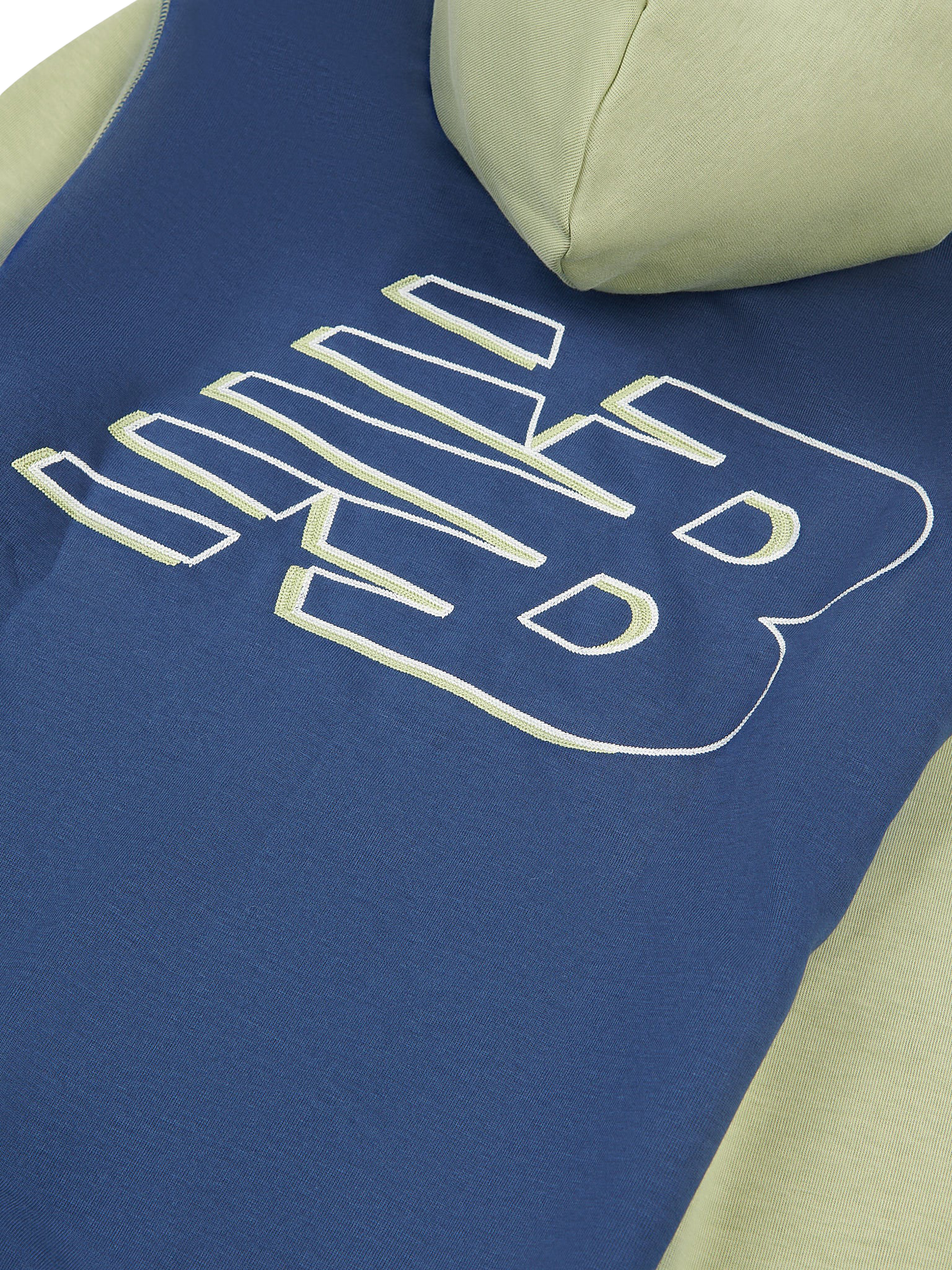 Product image 8 of 9, which shows New Balance Kids' Premium Colour Block Logo Hoodie, Everglade Green/Navy, 7-8 years