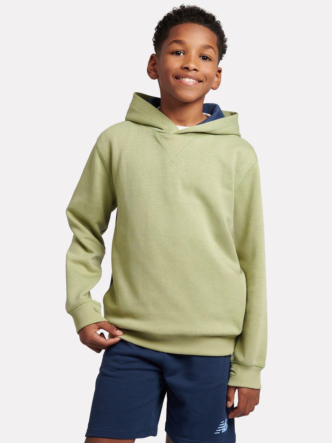 Product image 9 of 9, which shows New Balance Kids' Premium Colour Block Logo Hoodie, Everglade Green/Navy, 7-8 years