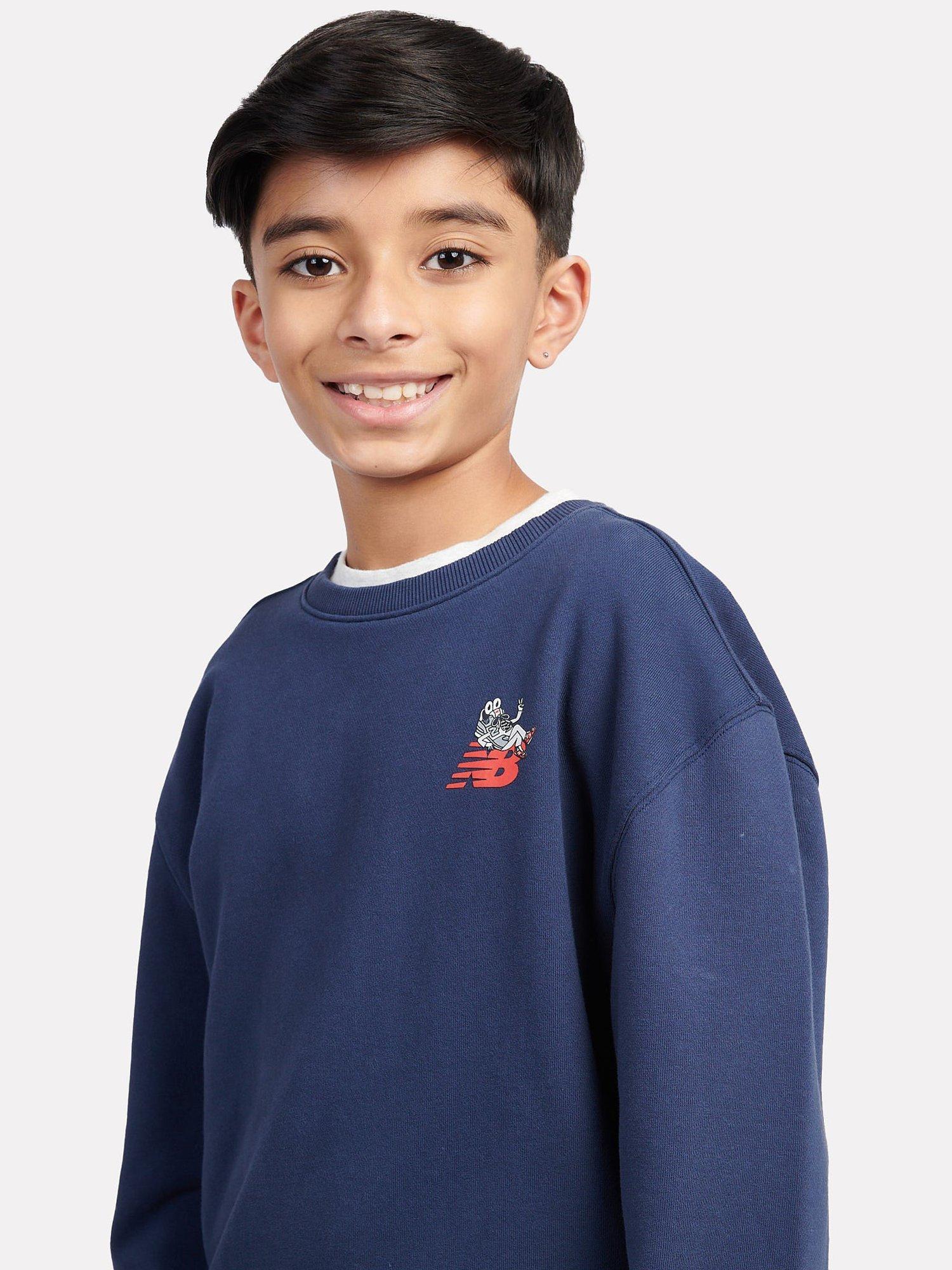 Product image 11 of 11, which shows New Balance Kids' Cotton Sneaker Guy Graphic Sweatshirt, Nb Navy, 7-8 years