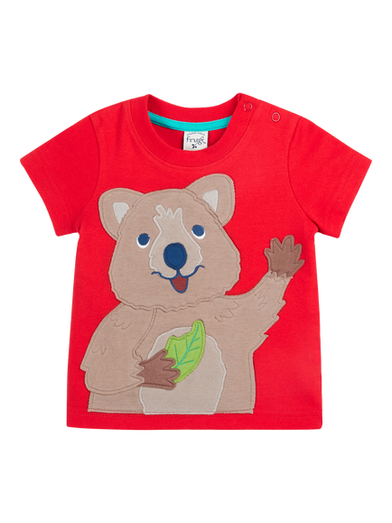 Frugi Baby Carsen Organic Cotton Koala Applique T-Shirt, Strawberry/Multi, Strawberry/Multi