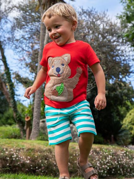 Frugi Baby Carsen Organic Cotton Koala Applique T-Shirt, Strawberry/Multi - view 2, Strawberry/Multi