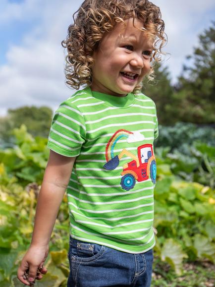 Frugi Baby Tractor Easy On Pure Organic Cotton T-Shirt, Kiwi Breton - view 2, Kiwi Breton
