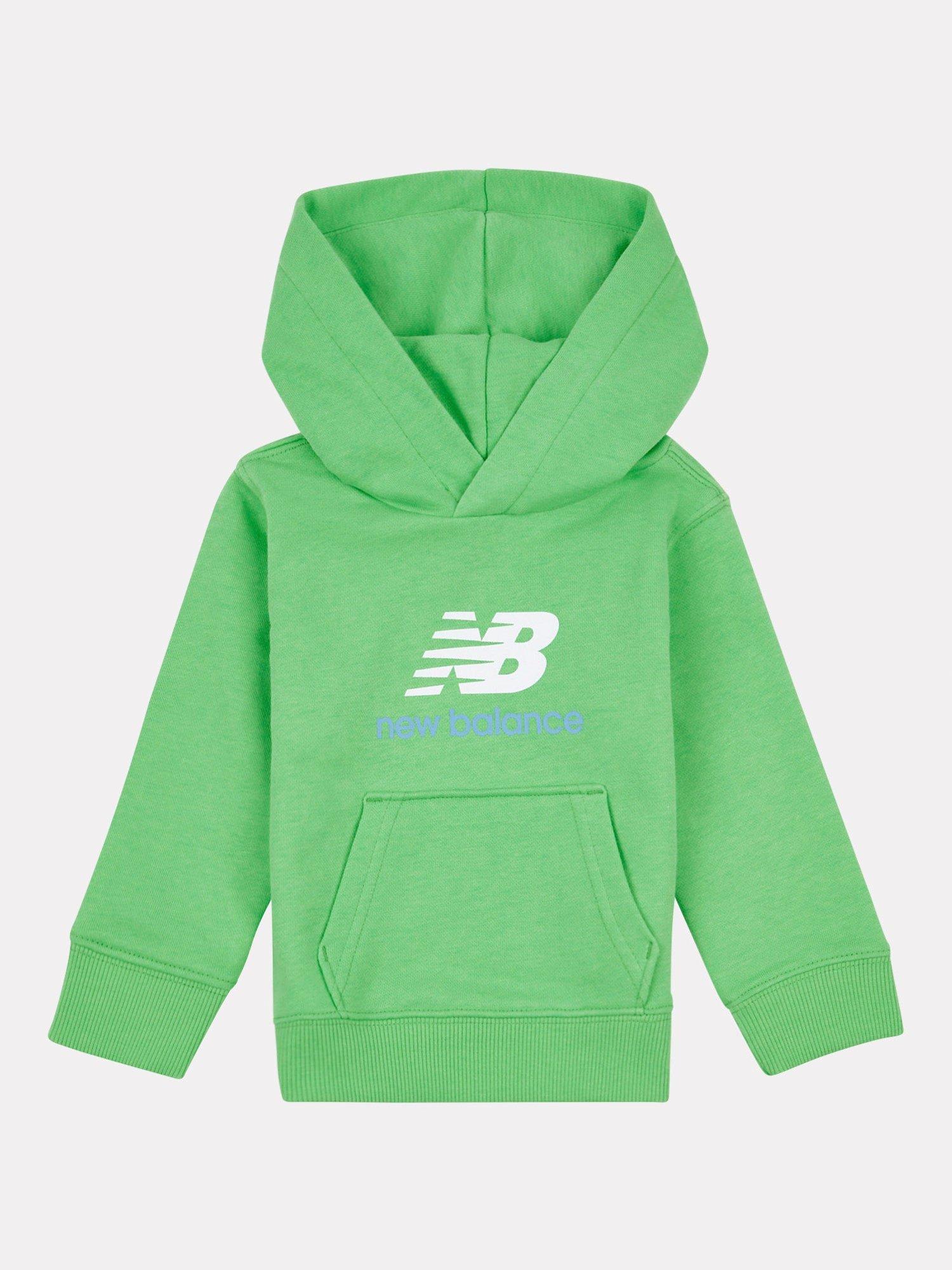 Product image 1 of 3, which shows New Balance Kids' French Terry Stacked Logo Hoodie, Green Apple, 12 months