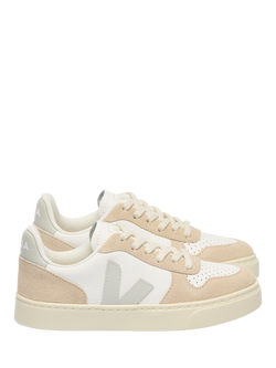 VEJA Kids' V-10 Leather Lace-Up Shoes, White/Natural Almond, White/Natural Almond