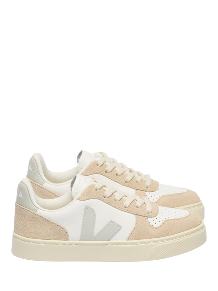 VEJA Kids' V-10 Leather Lace-Up Shoes, White/Natural Almond, White/Natural Almond
