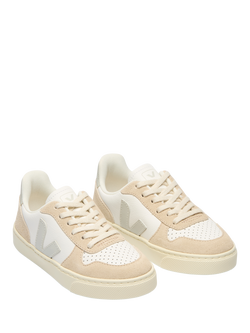 VEJA Kids' V-10 Leather Lace-Up Shoes, White/Natural Almond - view 2, White/Natural Almond