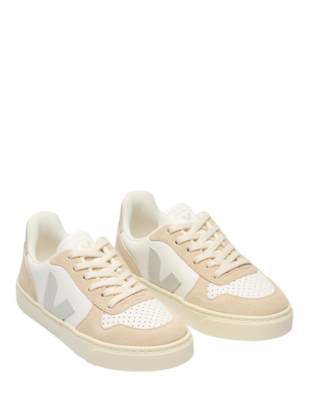 VEJA Kids' V-10 Leather Lace-Up Shoes, White/Natural Almond - view 2, White/Natural Almond