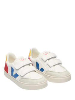 VEJA Kids' Small V-12 Leather Riptape Trainers, Multico Pepper - view 2, Multico Pepper