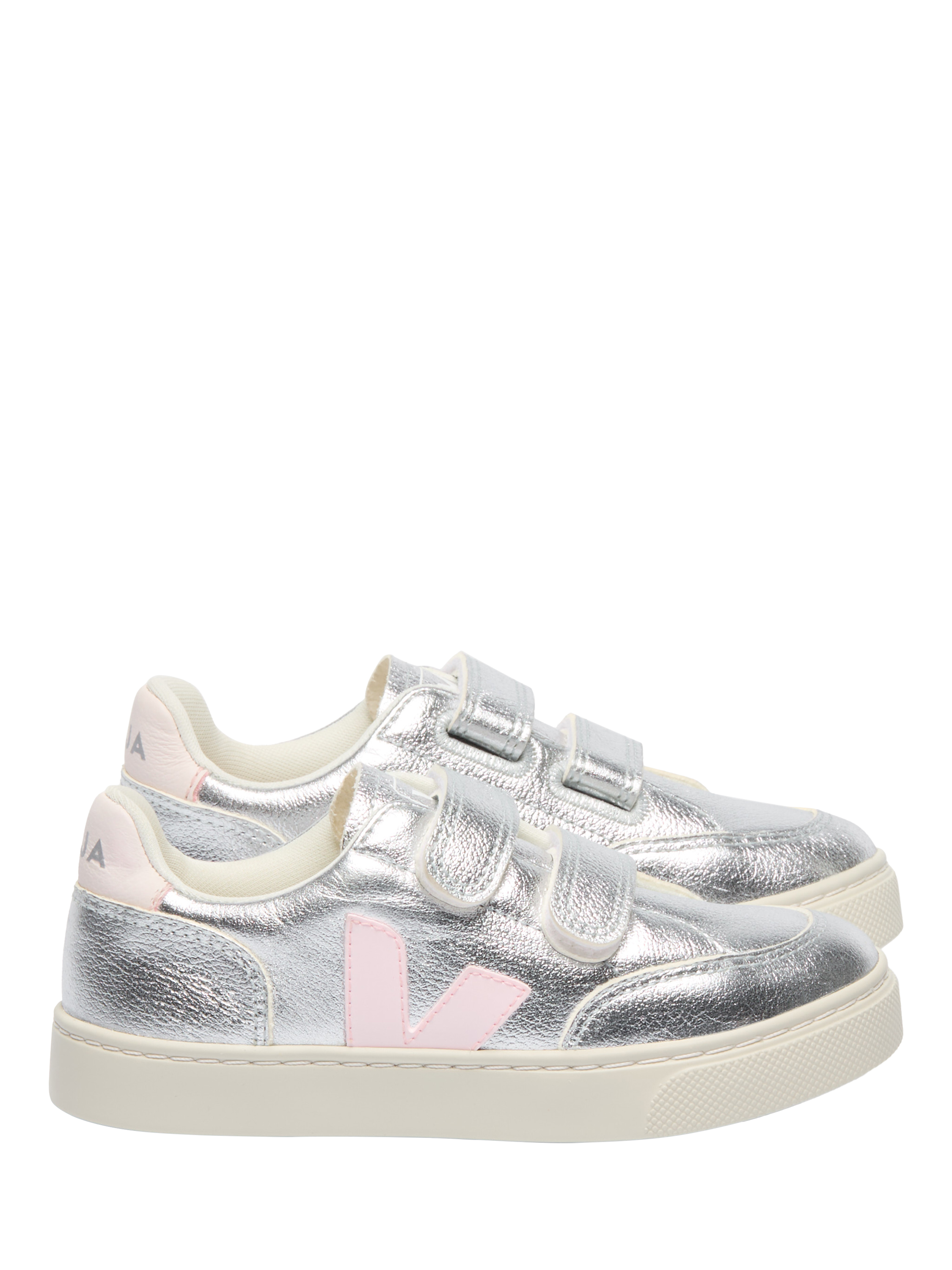 Product image 1 of 3, which shows VEJA Kids' V-12 Metallic Leather Trainers, Silver Lassi, EU28