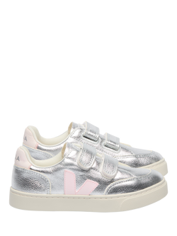 VEJA Kids' V-12 Metallic Leather Trainers, Silver Lassi, Silver Lassi