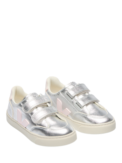 VEJA Kids' V-12 Metallic Leather Trainers, Silver Lassi - view 2, Silver Lassi