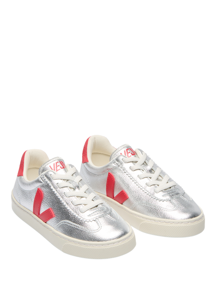 VEJA Kids' Volley Metallic Leather Trainers, Silver Pekin - view 2, Silver Pekin