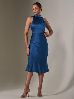 Jolie Moi Sleeveless Satin Midi Dress, Navy, Navy