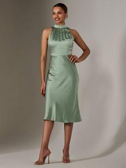 Jolie Moi Sleeveless Satin Midi Dress, Green, Green