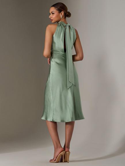 Jolie Moi Sleeveless Satin Midi Dress, Green - view 2, Green