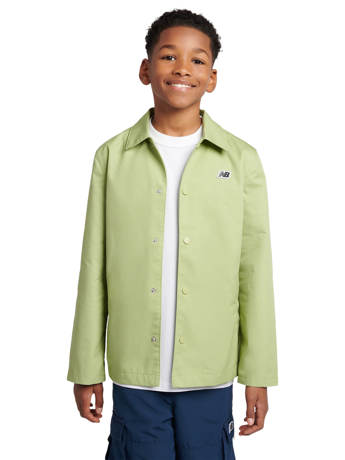 Product image 1 of 11, which shows New Balance Kids' Premium Water Resistant Coach Jacket, Everglade Green, 7-8 years