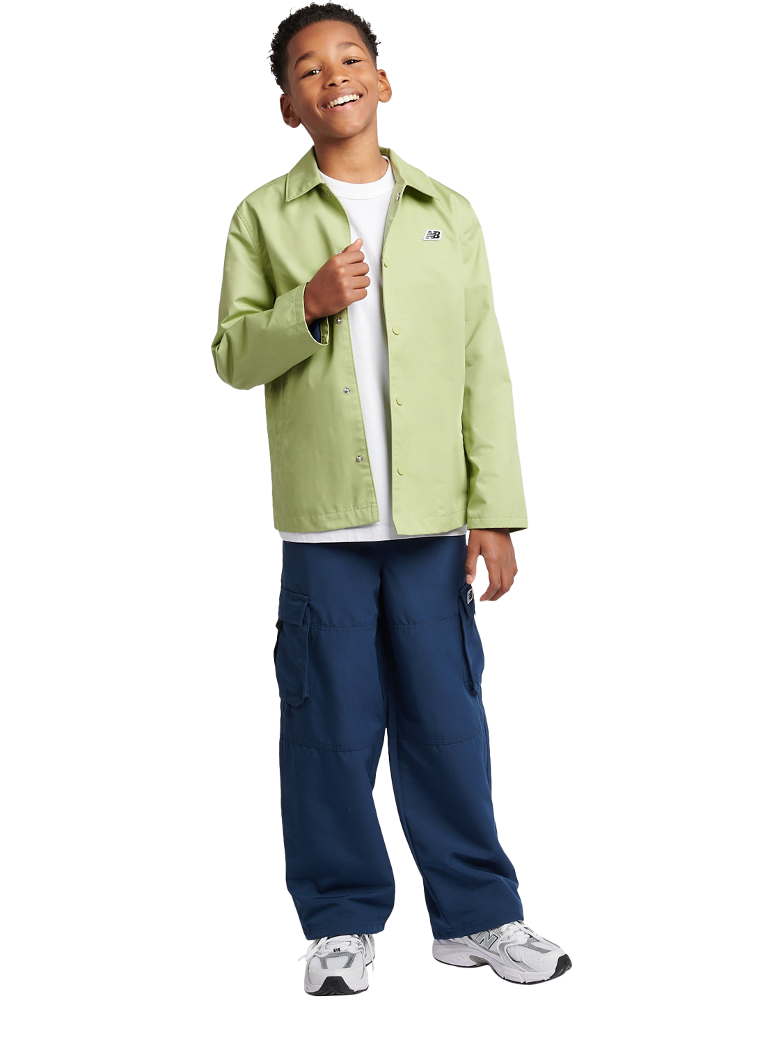 Product image 5 of 11, which shows New Balance Kids' Premium Water Resistant Coach Jacket, Everglade Green, 7-8 years