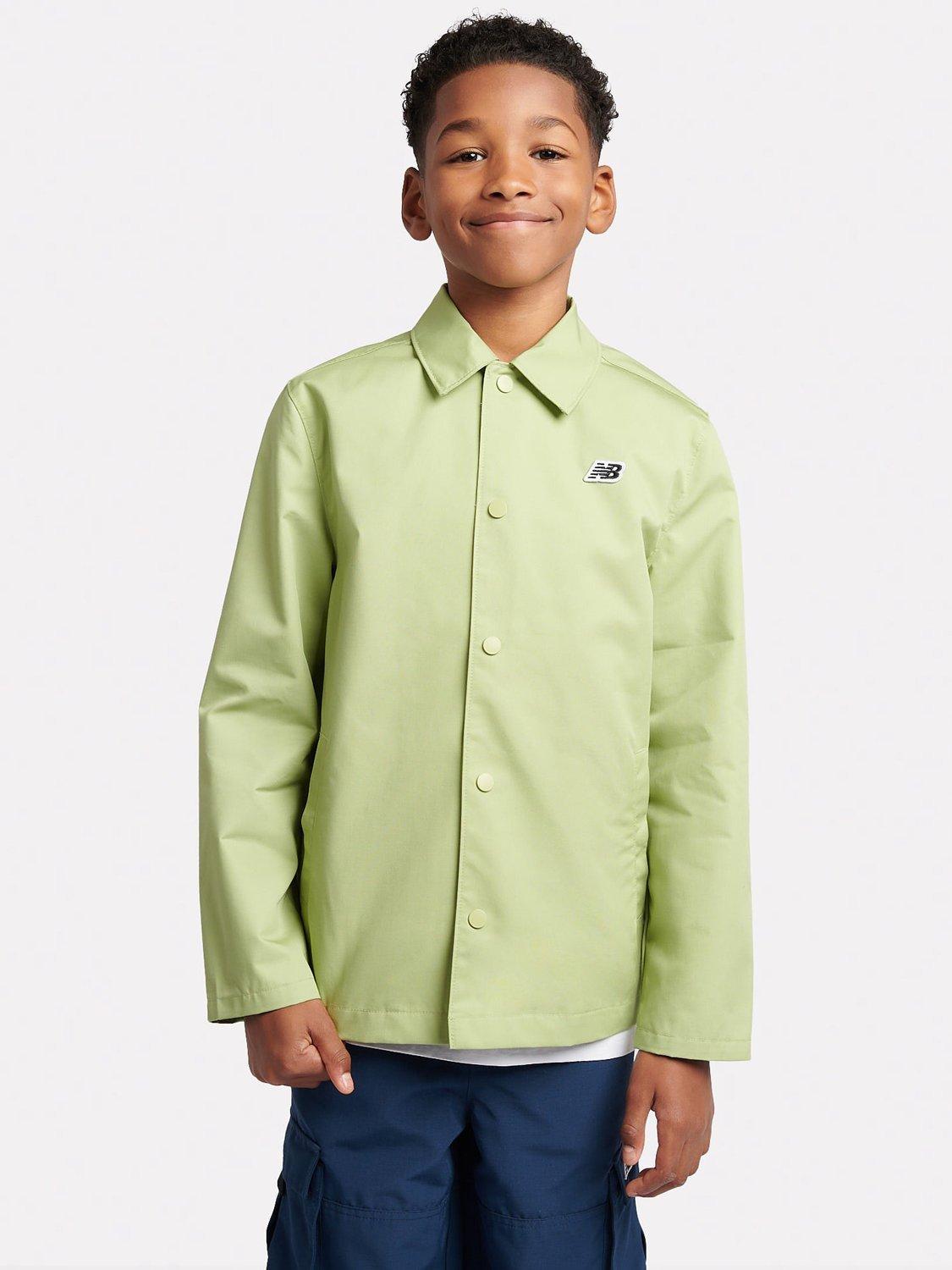 Product image 7 of 11, which shows New Balance Kids' Premium Water Resistant Coach Jacket, Everglade Green, 7-8 years