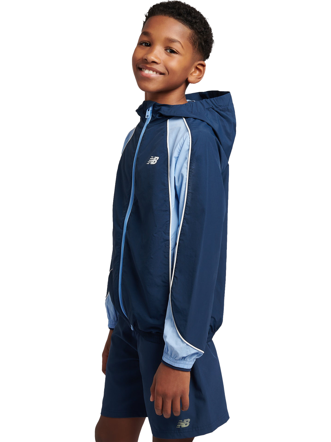 Product image 2 of 9, which shows New Balance Kids' Water Resistant Colour Block Training Jacket, Nb Navy, 7-8 years