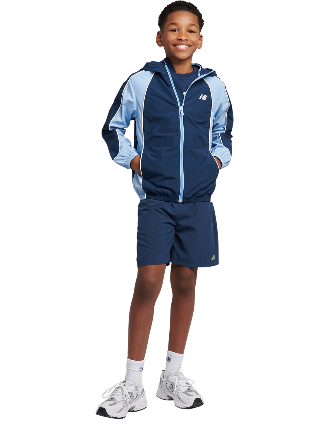Product image 4 of 9, which shows New Balance Kids' Water Resistant Colour Block Training Jacket, Nb Navy, 7-8 years