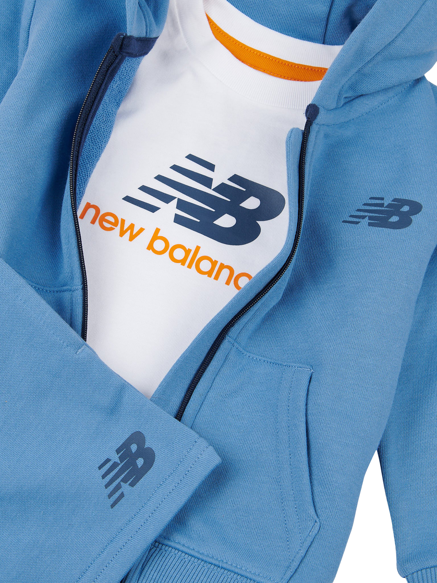 Product image 3 of 5, which shows New Balance Kids' Cotton Hooded T-Shirt and Shorts Set, Blue Laguna, 12 months