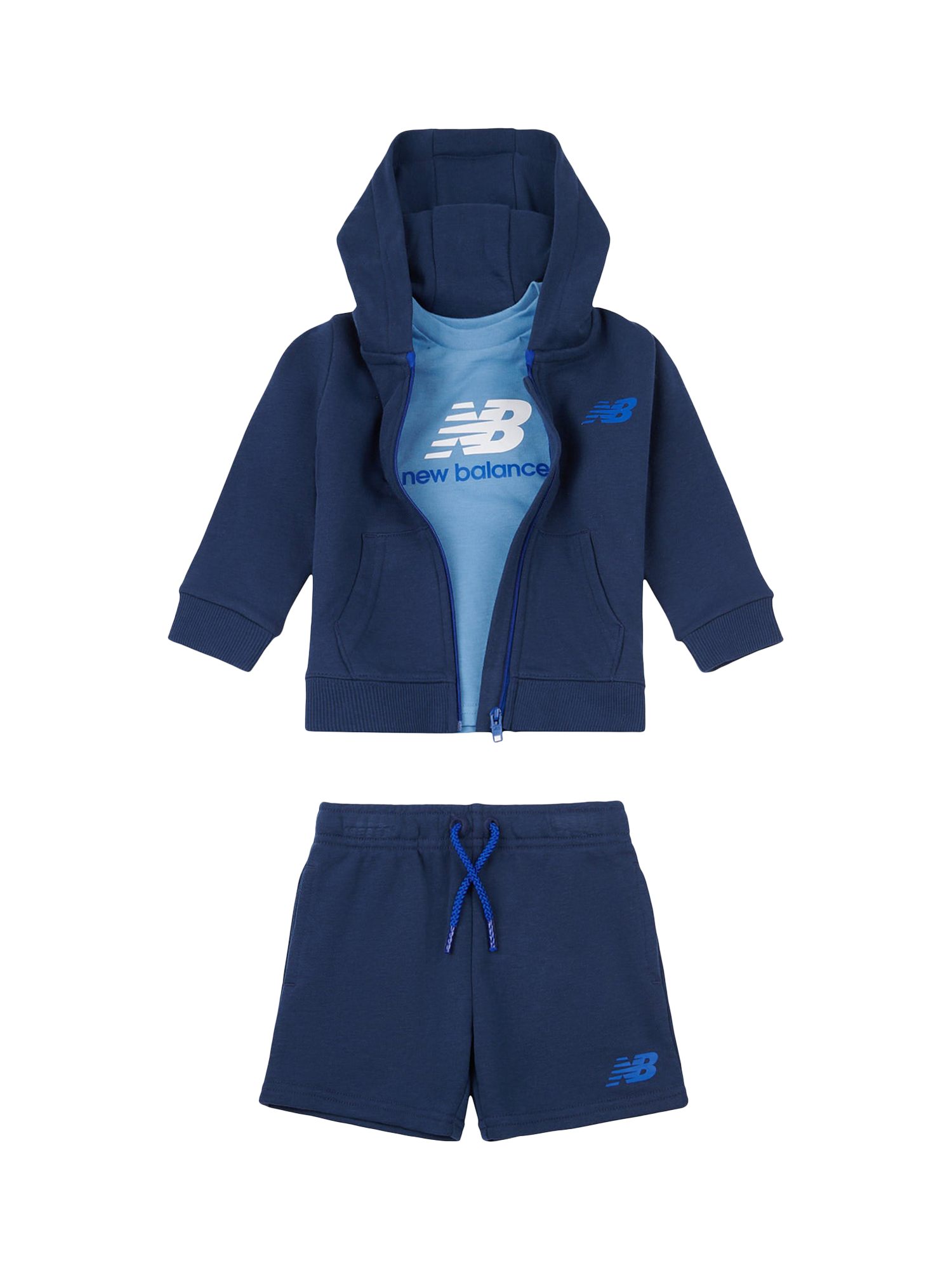Product image 1 of 5, which shows New Balance Kids' Cotton Hooded T-Shirt and Shorts Set, Navy, 12 months