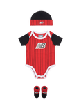 New Balance Baby Cotton Blend Bodysuit Hat and Booties Set, Team Red