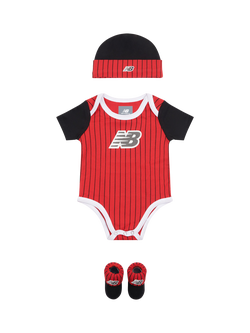 New Balance Baby Cotton Blend Bodysuit Hat and Booties Set, Team Red, Team Red