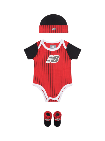 New Balance Baby Cotton Blend Bodysuit Hat and Booties Set, Team Red, Team Red