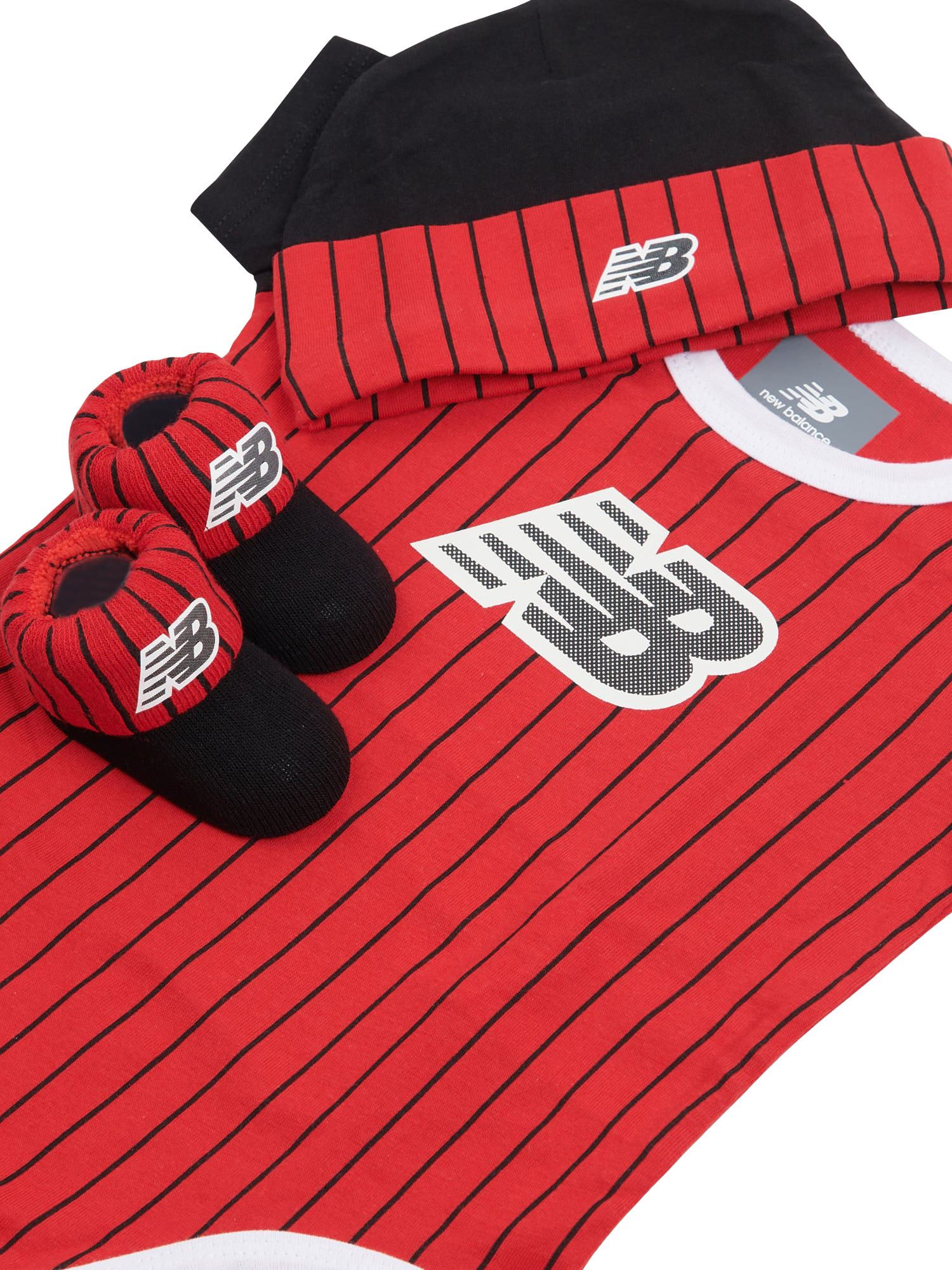 Product image 3 of 3, which shows New Balance Baby Cotton Blend Bodysuit Hat and Booties Set, Team Red, 0-6 months