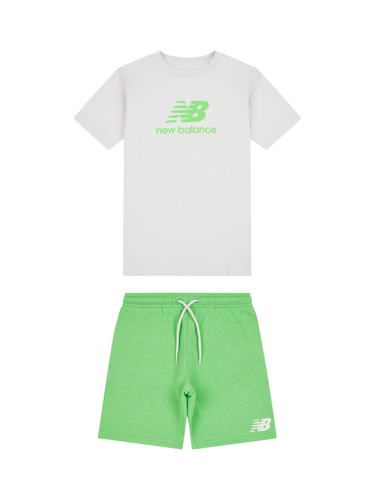 Product image 1 of 5, which shows New Balance Kids' Cotton Logo T-Shirt & Shorts Set, Green Apple, 7-8 years