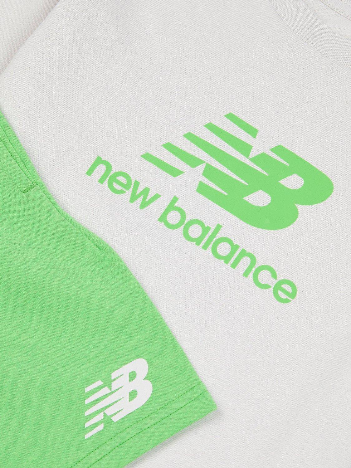 Product image 3 of 5, which shows New Balance Kids' Cotton Logo T-Shirt & Shorts Set, Green Apple, 7-8 years