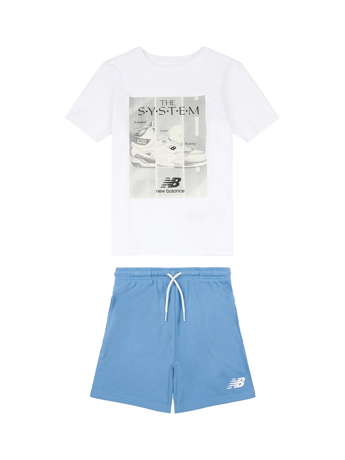 Product image 1 of 5, which shows New Balance Kids' Cotton System Graphic T-Shirt & Shorts Set, Nb Bright White, 7-8 years