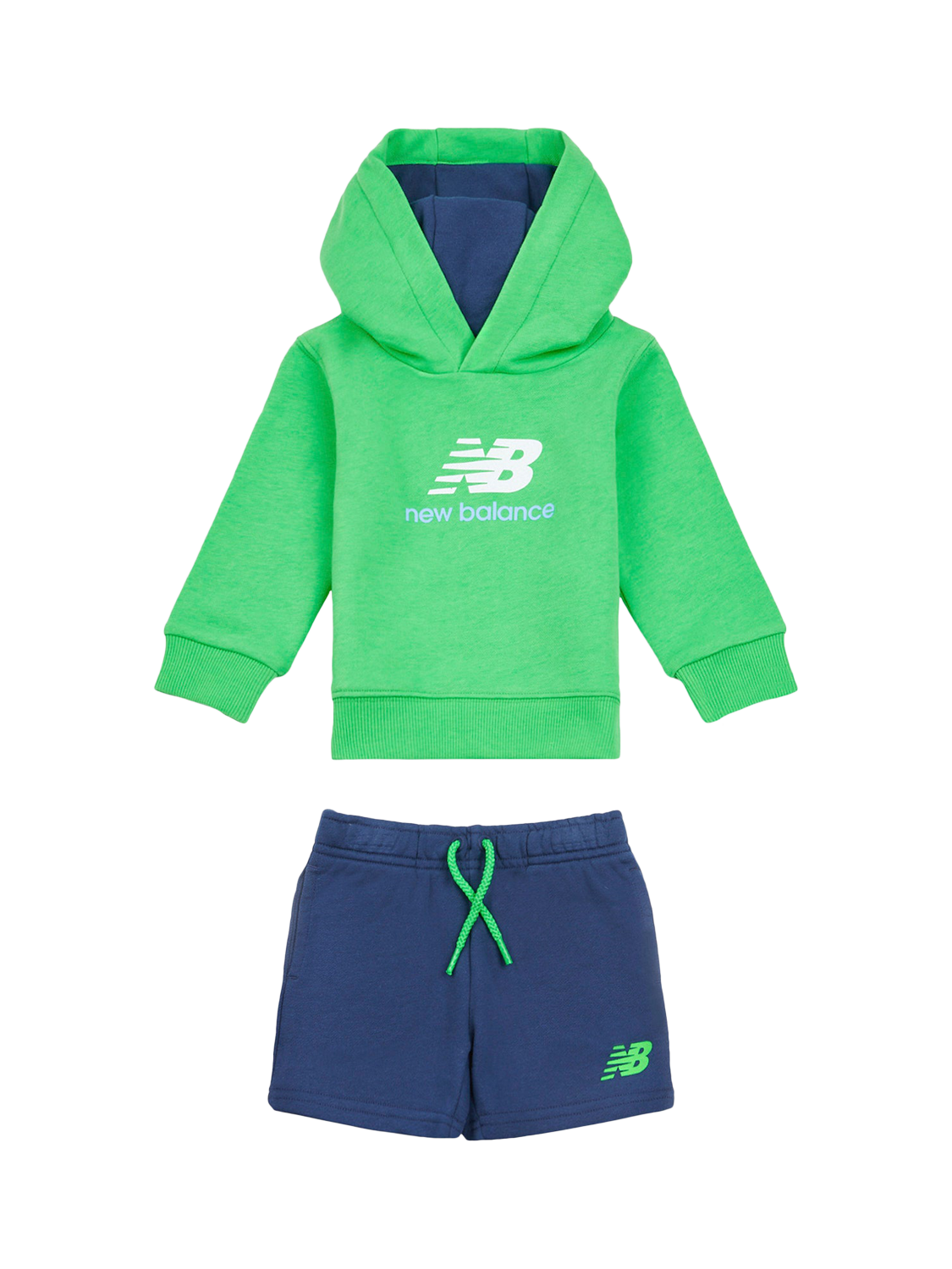 Product image 1 of 5, which shows New Balance Kids' Cotton Logo Hoodie & Shorts Set, Green Apple, 12 months