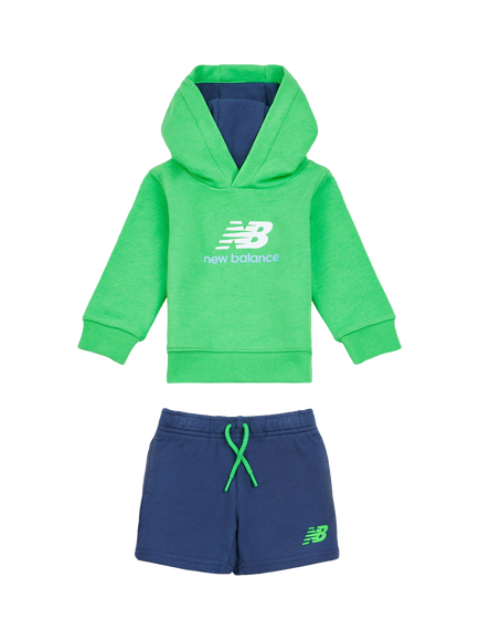 New Balance Kids' Cotton Logo Hoodie & Shorts Set, Green Apple