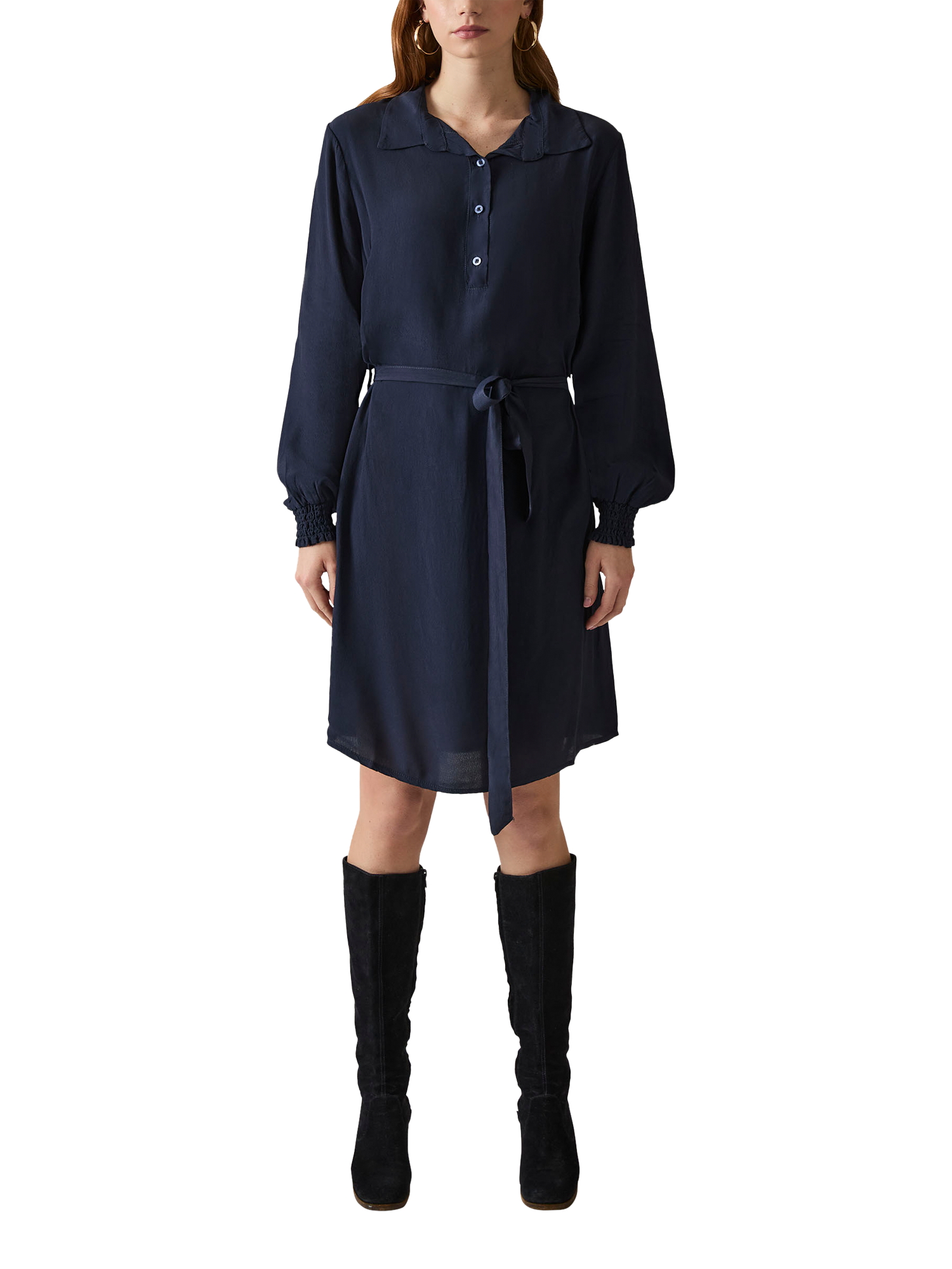 Product image 1 of 6, which shows James Lakeland Belted Shirt Dress, Navy, 8