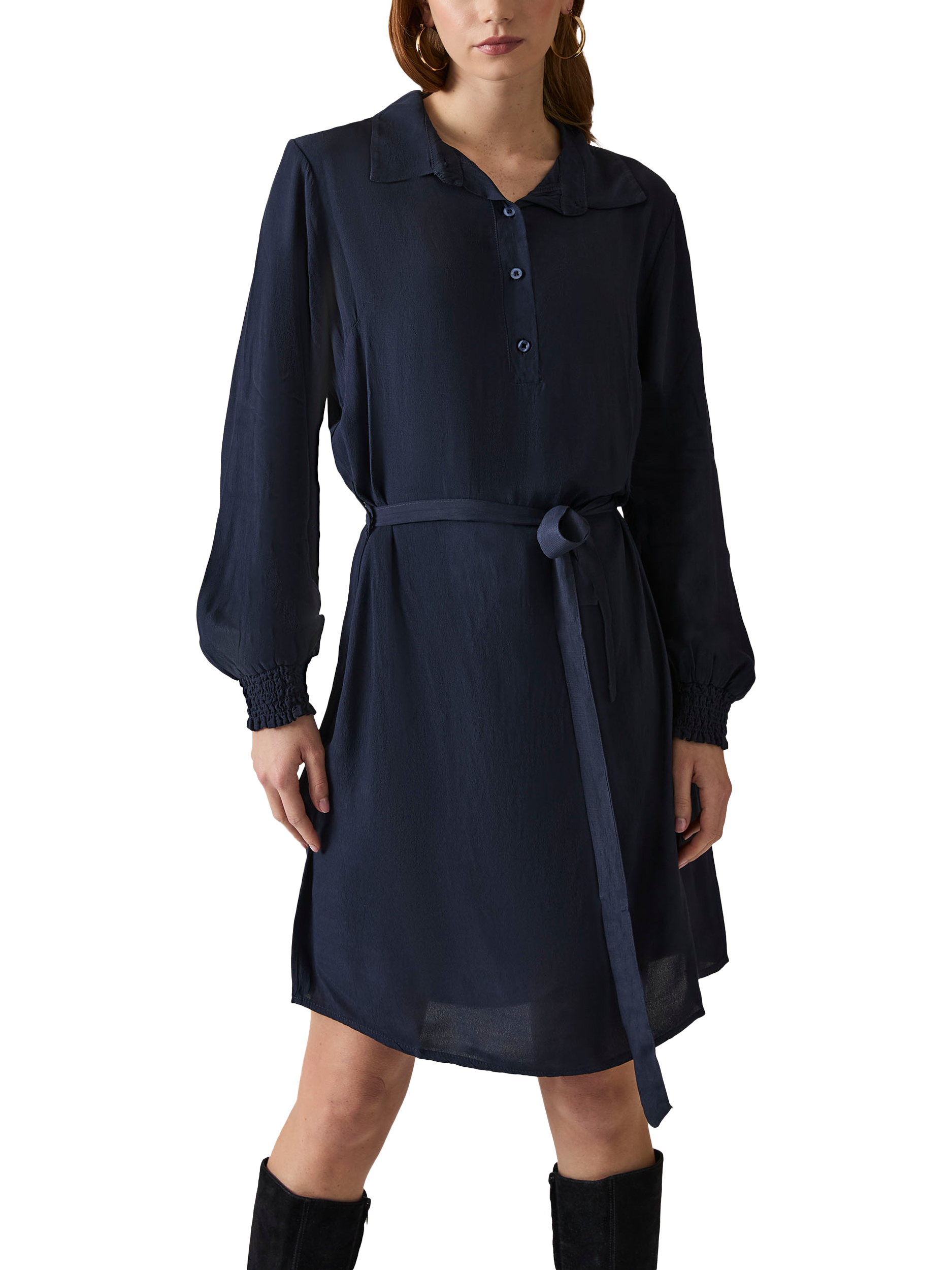 Product image 3 of 6, which shows James Lakeland Belted Shirt Dress, Navy, 8