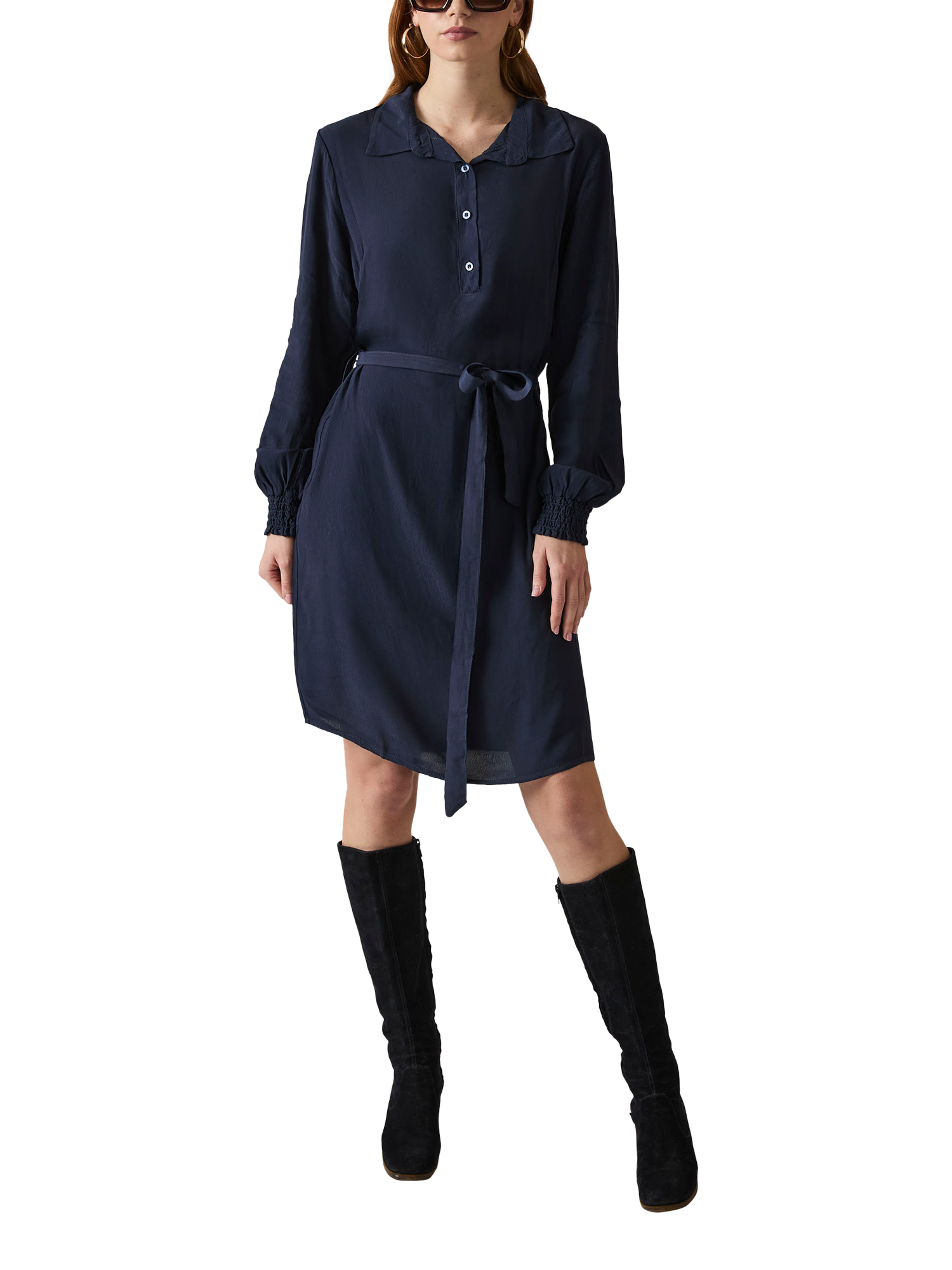 Product image 5 of 6, which shows James Lakeland Belted Shirt Dress, Navy, 8
