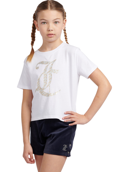 Juicy Couture Kids' Boxy T-Shirt & Velour Short Set, White/Night Sky, White/Night Sky