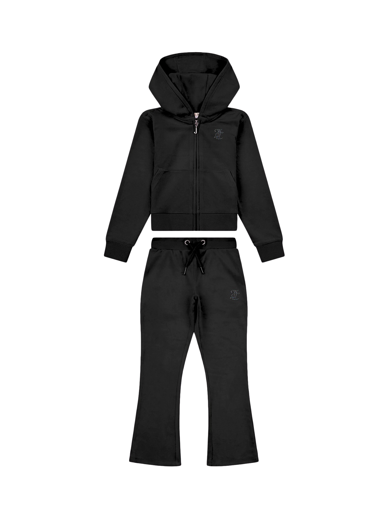 Product image 1 of 4, which shows Juicy Couture Kids' Diamante Zip Through Hoodie & Bootcut Jogger Set, Jet Black, 3-4 years
