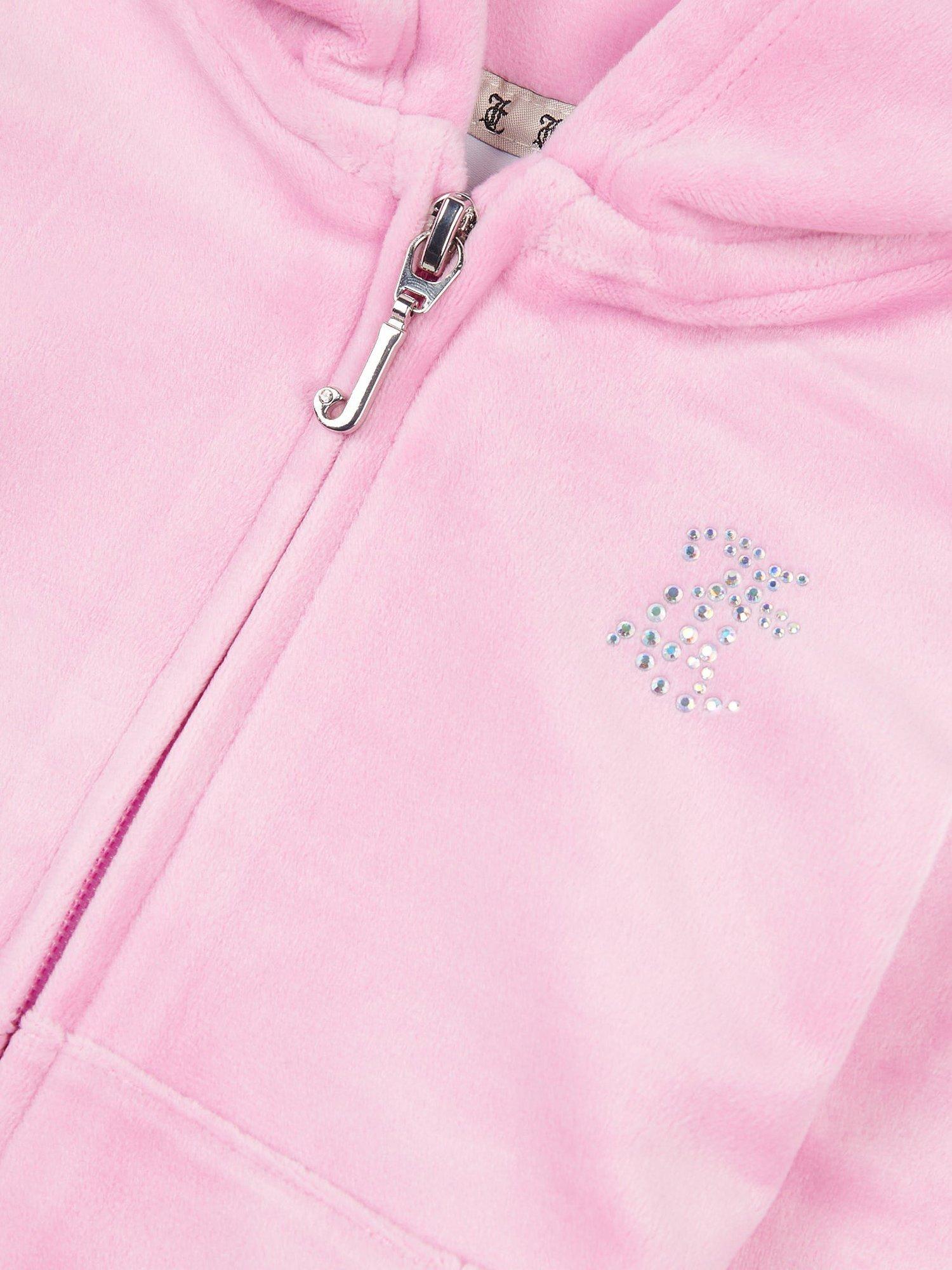 Product image 4 of 6, which shows Juicy Couture Kids' Diamante Zip Through Hoodie & Bootcut Jogger Set, Pinky Lilac Chiffon, 3-4 years