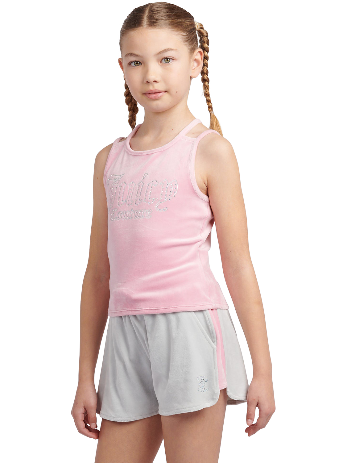 Product image 1 of 10, which shows Juicy Couture Kids' Vest Top and Shorts Set, Pink/Grey, 3-4 years