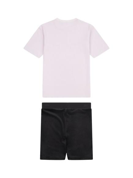 Juicy Couture Kids' Loose T-Shirt & Velour Cycling Short Set, Jet Black/Pink - view 2, Jet Black/Pink