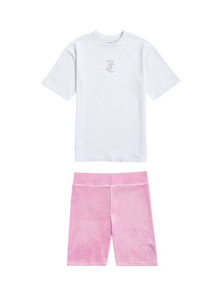 Juicy Couture Kids' Relaxed Fit T-Shirt & Velour Cycling Shorts Set, Pinky Lilac Chiffon, Pinky Lilac Chiffon