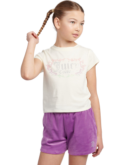 Juicy Couture Kids' Heritage Ringer T-Shirt & Velour Shorts Set, Dewberry, Dewberry