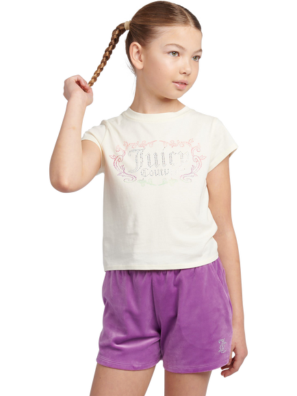 Juicy Couture Kids' Heritage Ringer T-Shirt & Velour Shorts Set, Dewberry, Dewberry
