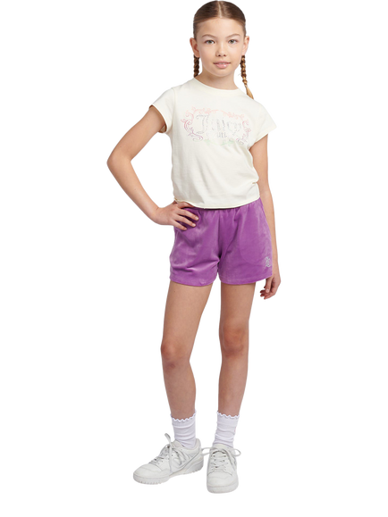 Juicy Couture Kids' Heritage Ringer T-Shirt & Velour Shorts Set, Dewberry - view 2, Dewberry