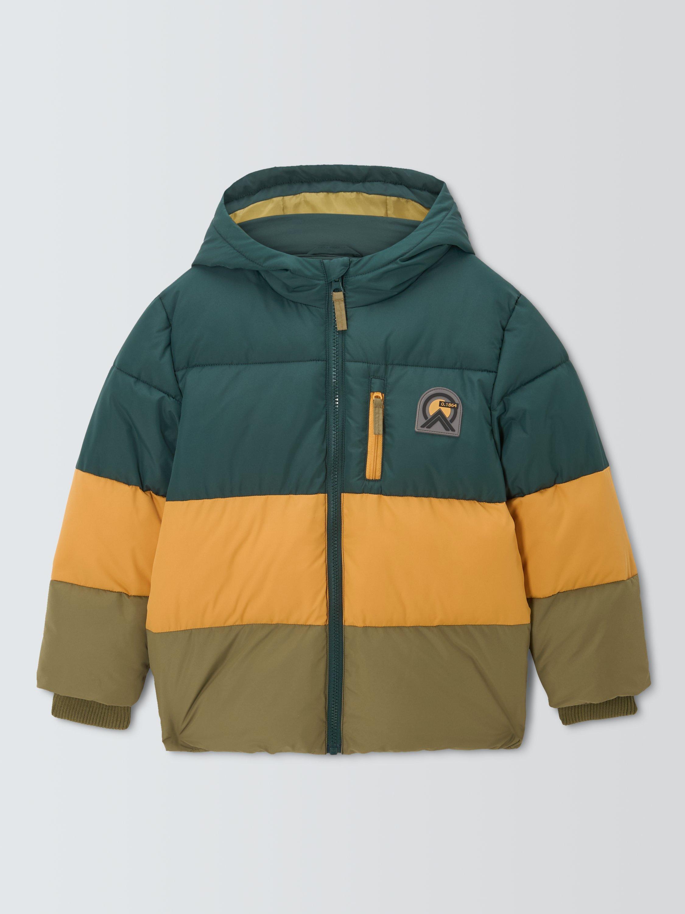 Product image 1 of 3, which shows John Lewis Kids' Colour Block Padded Jacket, Green, 8 years